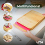 Lita Store Planche à découper multifonction en bois de bambou avec 3 tapis interchangeables flexibles PP Ustensiles de cuisine D