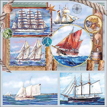 Ambiente Lot de 20 serviettes en papier avec motif maritime avec bateau à voile - Idéales comme décoration de table - Conviennen