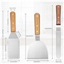 Elalove Set de 3 Spatules Professionnelles pour Plancha Poignée en Bois - Spatule à Steak en Acier Inoxydable 26cm avec Grattoir