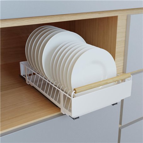 QHENS Égouttoir à Vaisselle Coulissante Blanc pour 13 Assiettes