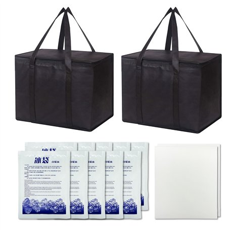 2 pièce Grand Sac Isotherme （40L+40L） + 10 pièce banquise，Noir Sac Isotherme Courses（41x26x33cm），Pliable Sacs isothermes，glacièr