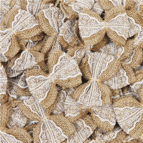 Nœuds décoratifs en toile de jute et dentelle - Blanc - Aspect rustique - Pour fête de mariage