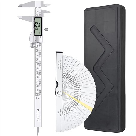 Proster Pied à coulisse numérique 200 mm + 32 jauges d'épaisseur Pied à coulisse à cadran Fractions Pied à coulisse électronique