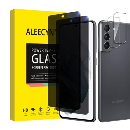 [2+2 Pièces] 2 pièces Verre Trempé Anti-espion pour Samsung Galaxy S21 plus et 2 pièces Caméra Arrière Protecteur