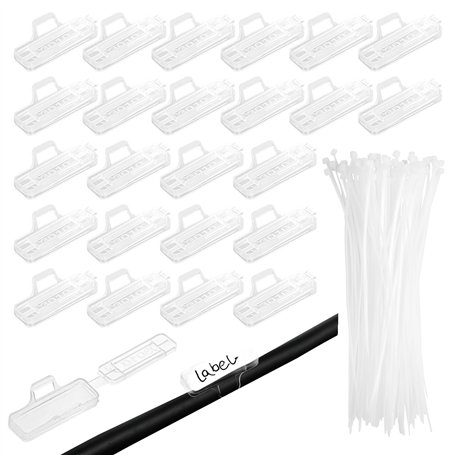 50 organiseurs etiquette cable de câbles en nylon étanches avec étiquettes transparentes et serre câbles en nylon adaptés pour l