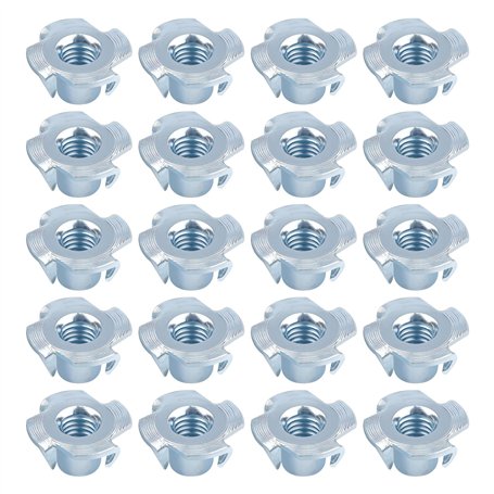 Lot de 20 Écrous à Enfoncer M8 en Acier au Carbone Galvanisé - 4 Pointes à Frapper - Dentelés pour Bois