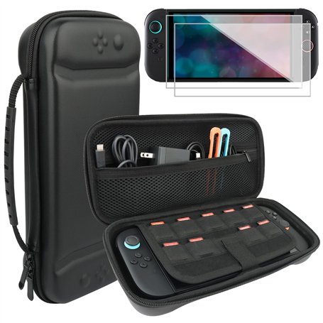 Housse de transport avec 2 paquets de protections d'écran en verre trempé pour Nintendo Switch 2 (2025)