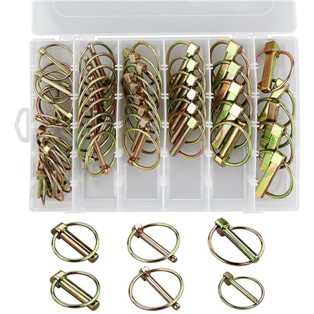 50 pièces Goupille de lynch avec anneau pour remorque de tracteur agricole，Assortiment de goupilles clips rond sécurité 4.5-6-8-