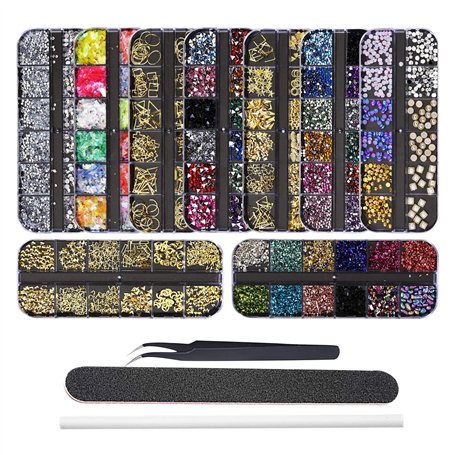 EBANKU 9 Boîtes Nail Art Ongles Strass Art d'ongle Précieuses de Cristaux Mélangés Clou Goujons étoile de Perles de Pièrres Stra