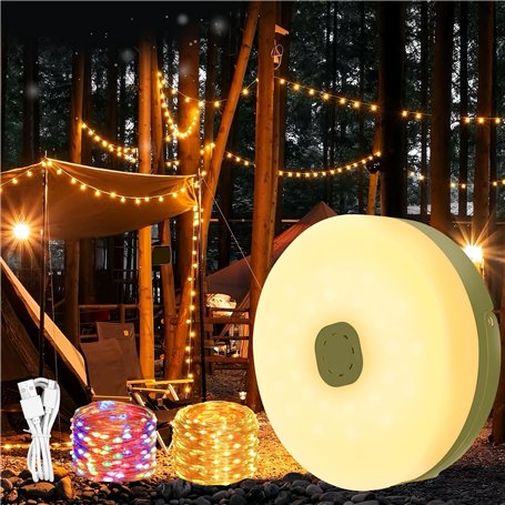 KEWUZY Guirlande Camping - 10m 8 Modes 2000mah Lampe Lumineuse De Camping Escamotable Portative Imperméable Extérieure Étanche G