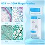 GlasFlength 80x-200x Microscope Enfant Portable, Microsc ope Enfant avec 12 Lames Lumière LED Mic roscope Éclairé Microscope ave
