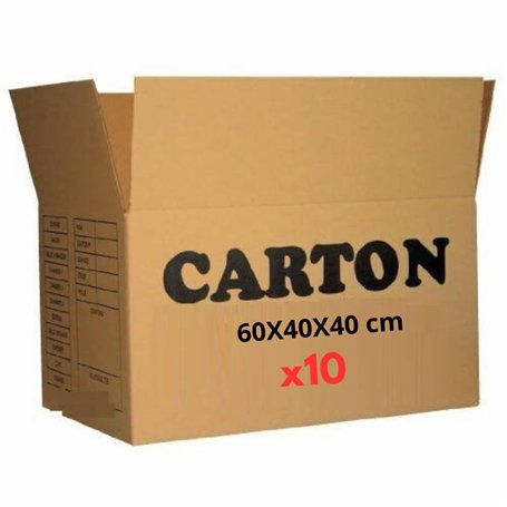 SANYGIENE | Kit 10 Cartons Déménagement 60 X 40 X 40 cm | Caisse Américaine XL Jusqu'à 20 KGS | 1 Rouleau Scotch Brun Offert | V