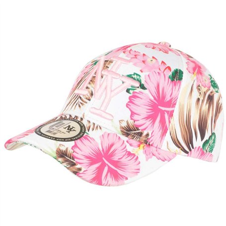 Hip Hop Honour Casquette Enfant Blanche Fleurs Roses Tropicales Baseball NY Hawai de 7 a 12 Ans - Taille: Taille Unique - Couleu