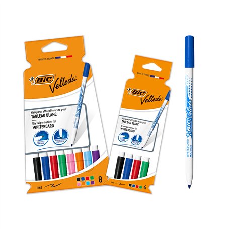 BIC Velleda 1721 - Feutres pour Tableau Blanc Effaçables à Sec Pointe Conique Fine - Couleurs assorties