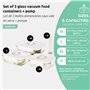 Lot de 3 boîtes sous vide alimentaire en verre avec couvercle hermétique - Pompe manuelle incluse - Dateur intégré - Compatibles