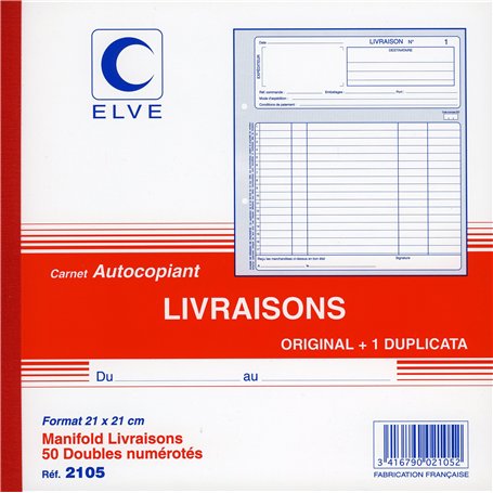 CARNET 'LIVRAISONS' 210X210 50/2+0 (par 5)