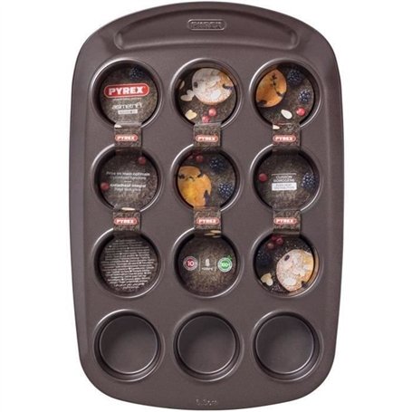 Moule a muffin - PYREX - 1452002 - En acier carbonne - Antiadhésif - 12 trous