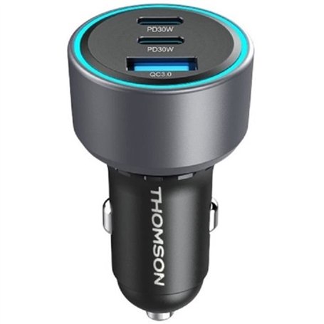Chargeur voiture - THOMSON - 60 W - Technologie gan nouvelle génération totale - 2 USB-C - PD 30 W + USB-A - QC 3.0 - 18 W