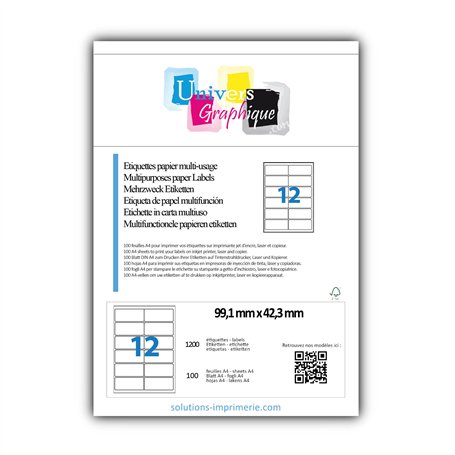 1200 étiquettes 99.1 x 42.3 mm soit 100 planches de 12 étiquettes adresse pour laser
