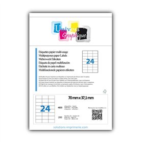 4800 étiquettes adhésives blanches multi usages. 70x37mm. Impression copieur- 200 feuilles A4 -Marque UNIVERS GRAPHIQUE REF UGE2