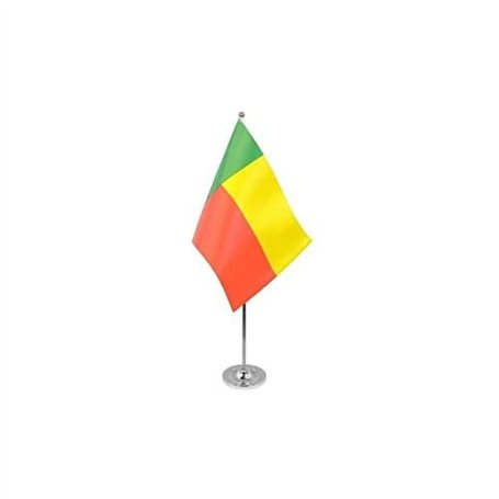 AZ FLAG - Drapeau De Table Bénin Prestige - Drapeau Béninois De Bureau En Satin Avec Hampe De 30cm Et Socle En Métal - 22x15 cm