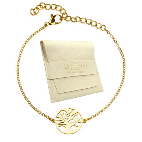 TILOVE - Bracelet Arbre de Vie en Acier Inoxydable Doré – Symbole de Force et d’Épanouissement – Chaîne Réglable 16 + 5 cm – Cad