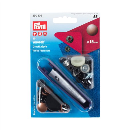 Prym 15 mm attaches Anorak non-sew cuivre antique