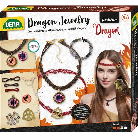 Lena 42303 - Ensemble de bijoux en forme de dragon - Avec collier et amulette - Bracelet en perles et accessoires magiques pour