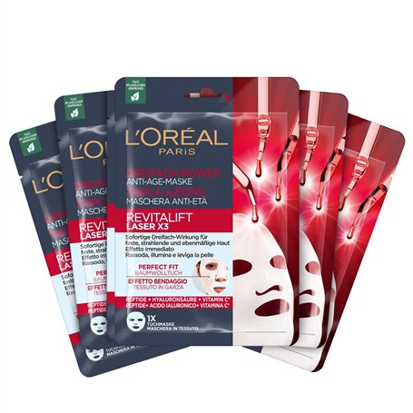 L'Oréal Paris Lot de 5 masques anti-âge avec triple puissance pour femme : pour une peau ferme