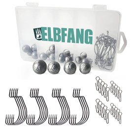 ELBFANG Kit Cheburaschka | 60 pièces avec boîte (12 g/14 g/18 g/21 g/) | Avec 20 crochets offset | Set de têtes plombées Texas R