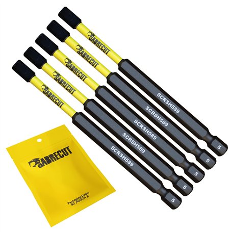 5 x SabreCut SCRH589_5 89 mm H5 Hex Magnétique Impact Tournevis Embouts Set Single End Heavy Duty Compatible avec Dewalt Milwauk