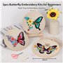 VynyQoo 3pcs Kit Broderie Debutant Papillon, Kit de Broderie, Fils à Broder Kit, Embroidery Kit Broderie Débutant Outil avec Vid