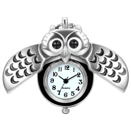 JewelryWe Montre de Poche Gousset Mignon Hibou Chiffre Cadran Blanc Pendentif Chaîne Alliage Homme Femme