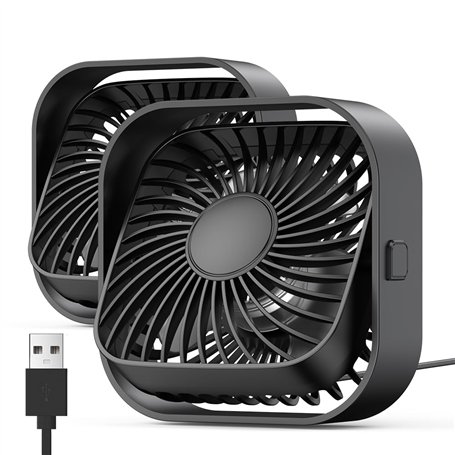TOPK Lot de 2 mini ventilateurs de table USB - Fonctionnement silencieux et flux d'air puissant - 3 vitesses et tête rotative à
