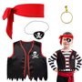 GEBETTER 1Kit Costume Déguisement Pirate Bandeau Cache-Oeil Gilet Boucle d’Oreille Accessoire Carnaval Halloween Anniversaire Fê