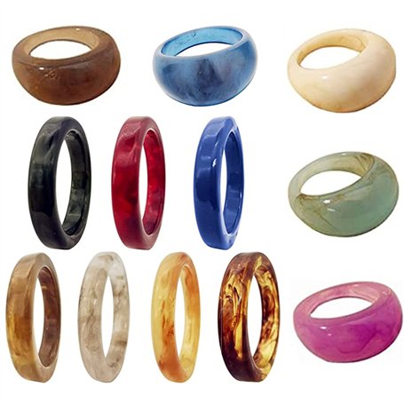 XHBTS 12 Pcs Résine Coloré Large Épais Dôme Knuckle Doigt Empilable Joint Anneau Rétro Acrylique Transparent Vintage Bijoux Part