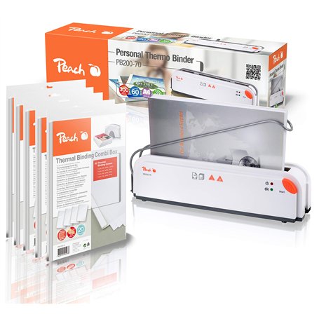 Peach PB200-70P DIN A4 Relieuse Thermique - Vainqueur du Test - Démarrage Rapide - Temps de Reliure de 1 min - avec 5 x PBT100-1