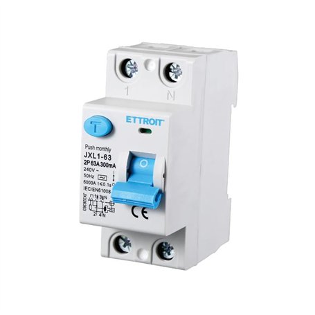 ETTROIT Interrupteur différentiel pur sauvetage pour barre DIN 2 modules 2P 63A 240V 300mA 6KA