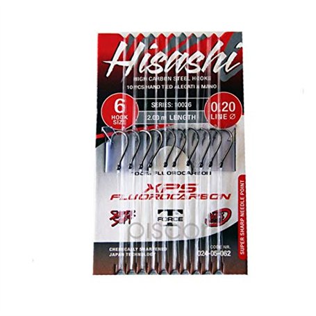 Trabucco Hameçons Montés Hisashi 10026 Chinu Hameçons 04 0.22 mm 200 cm Hameçons Montés Fluorocarbone Pêche Mer Coup Truite Carn
