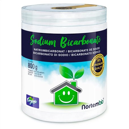 Nortembio Bicarbonate de Soude Biologique 800 g. Nettoyant et Désodorisant Naturel. Bicarbonate de Sodium Sans Aluminium. E-Book
