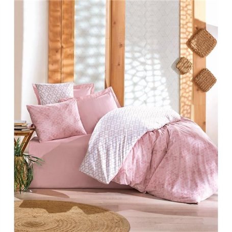 Parure de lit - 1 housse de couette 220 x 240 cm + 2 taies d'oreiller 60 x 60 cm - 100% coton ranforcé - Rose