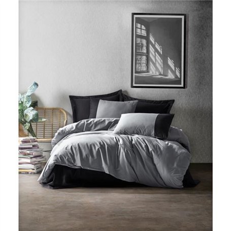 Parure de lit - 1 housse de couette 220 x 240 cm + 2 taies d'oreiller 60 x 60 cm - 100% coton ranforcé - Gris
