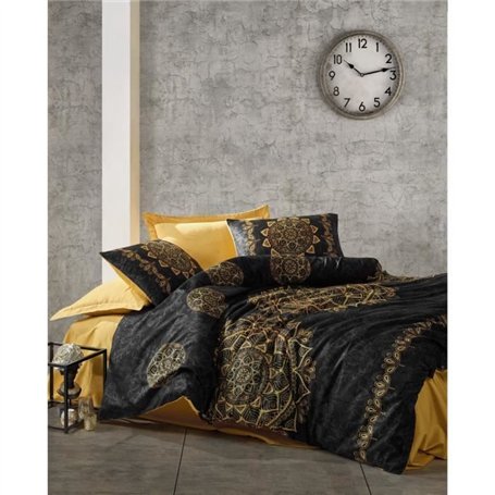 Parure de lit - 1 housse de couette 220 x 240 cm + 2 taies d'oreiller 60 x 60 cm - Satiné 100% coton - Noir