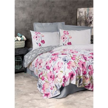 Parure de lit - 1 housse de couette 220 x 240 cm + 2 taies d'oreiller 60 x 60 cm - 100% coton ranforcé - Gris