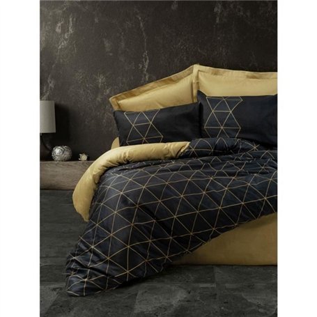 Parure de lit - 1 housse de couette 220 x 240 cm + 2 taies d'oreiller 60 x 60 cm - 100% coton ranforcé - Noir