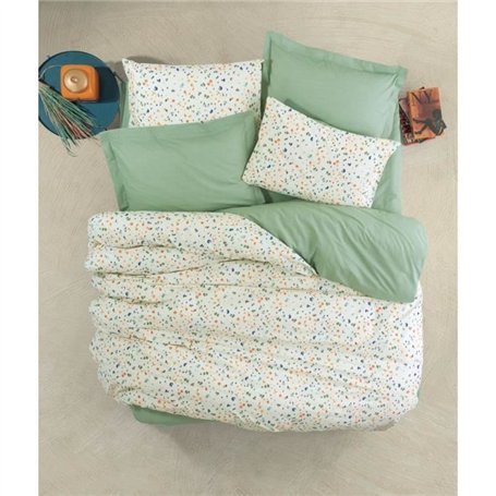 Parure de lit - 1 housse de couette 220 x 240 cm + 2 taies d'oreiller 60 x 60 cm - 100% coton ranforcé - Vert