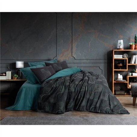Parure de lit - 1 housse de couette 220 x 240 cm + 2 taies d'oreiller 60 x 60 cm - 100% coton ranforcé - Bleu