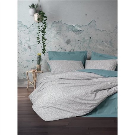 Parure de lit - 1 housse de couette 220 x 240 cm + 2 taies d'oreiller 60 x 60 cm - 100% coton ranforcé - Menthe