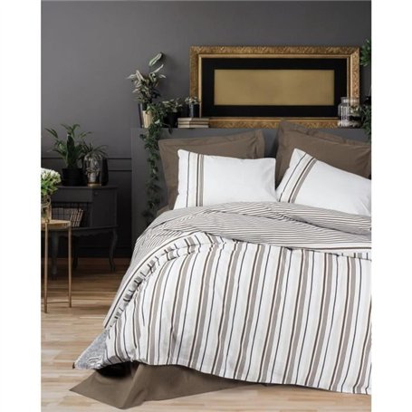 Parure de lit - 1 housse de couette 220 x 240 cm + 2 taies d'oreiller 60 x 60 cm - 100% coton ranforcé - Brun