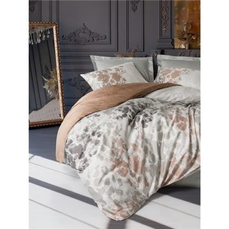 Parure de lit - 1 housse de couette 220 x 240 cm + 2 taies d'oreiller 60 x 60 cm - Satiné 100% coton - Gris